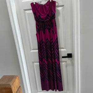 Navy Blue and Magenta Chevron Maxi Dress